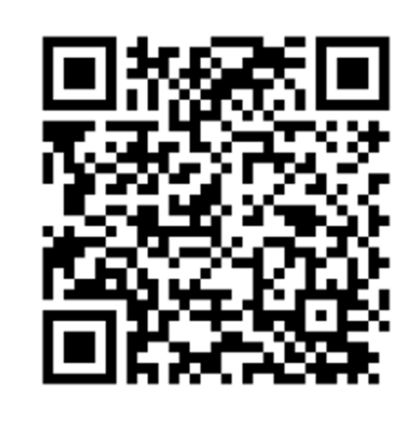 Schwarzer und weißer QR-Code auf einem schlichten weißen Hintergrund.
